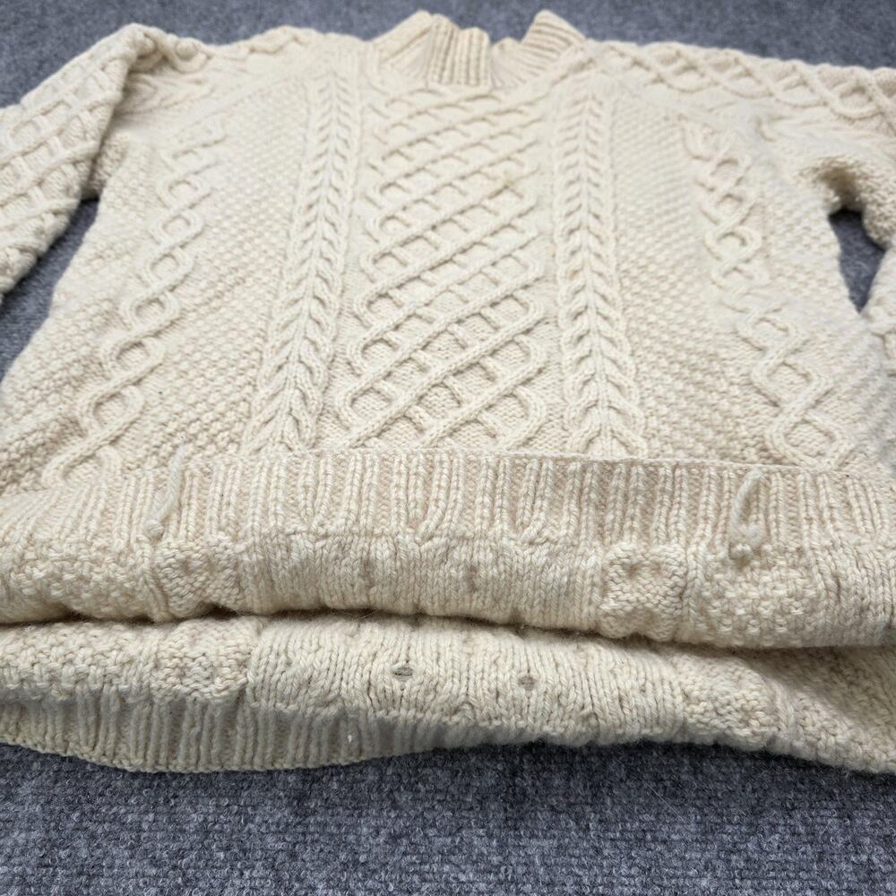 Vintage Aran Fisherman Sweater Womens Medium Cream Cable Knit Hand Knit Wool - Picture 12 of 16